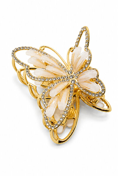 MakeWell Women's Butterfly Figured Bun Hairpin – Gold Color, White Detailed, ...
