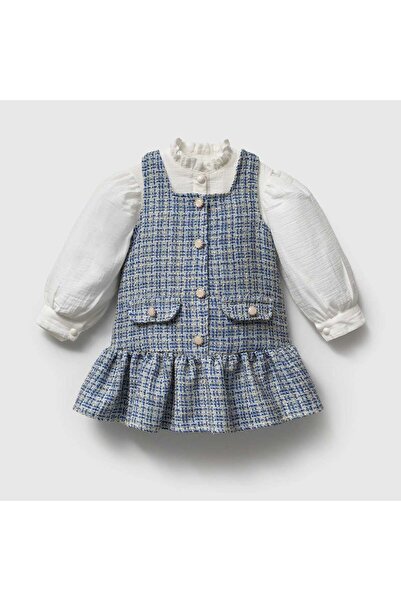 ministok Clara Sim Yarn Detailed Tweed Gilet and Shirt 2-Piece Girls' Set
