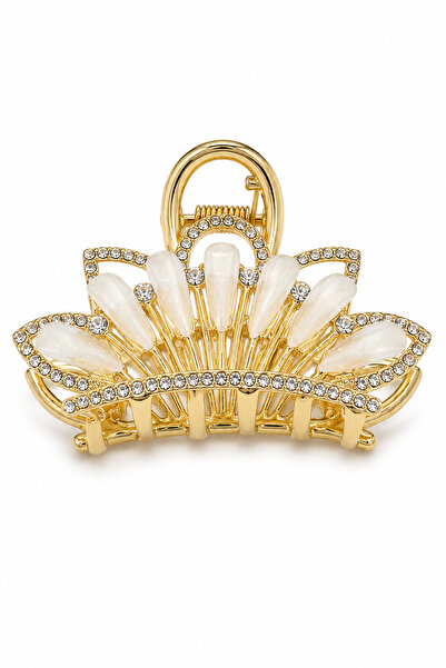 MakeWell Tightly Gripping Women's Stone Hairpin Clip – Gold Color with Pink a...