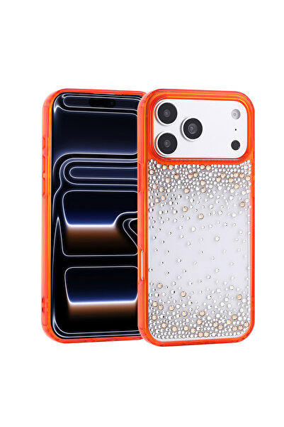 UnDePlus Apple iPhone 17 Pro Max Kılıf Parlak Işıltılı Damla Taşlı Şeffaf Per...