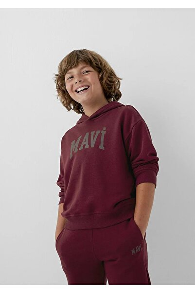 Mavi M6S10143 Logo Printed Hooded Children's Sweatshirt Claret Red
