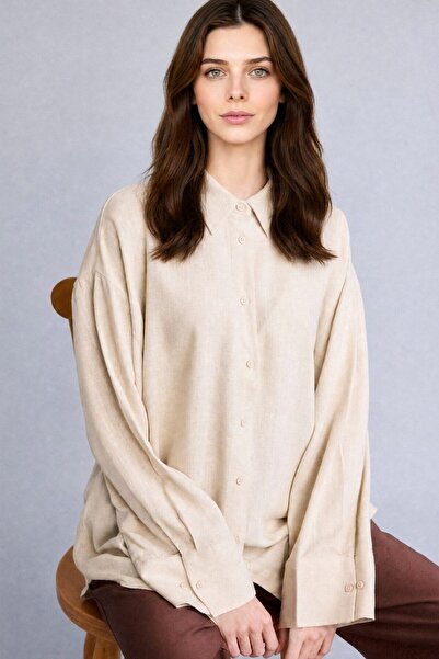 DeFacto Linen Blend Regular Fit Long Sleeve Stone Tunic G9215Ax26Sm