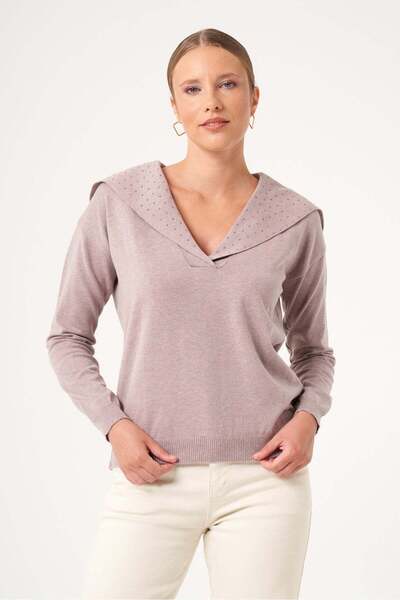FTZ WOMEN Women's Collar Stone Printed Sweater Mink 25322