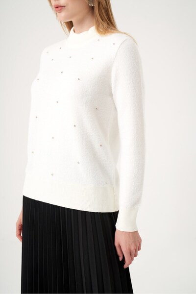 FTZ WOMEN Women's Beyoğlu Embroidered Beard Sweater Ecru 25012