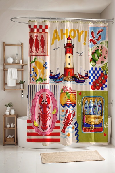 EVPANYA Bathroom Curtain, Lighthouse Pattern Shower Curtain, Bathtub Curtain ...