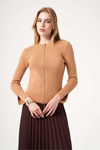 FTZ WOMEN Women's Zipper Detail Cardigan Biscuit 25317