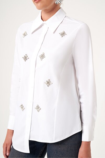 FTZ WOMEN Women's Stone Detailed Poplin Shirt White 31510