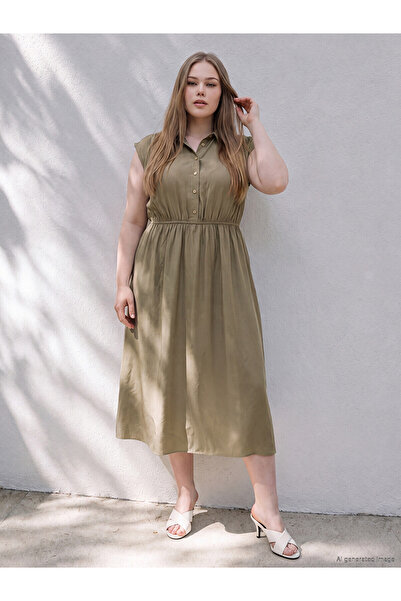 LC Waikiki Trendlucky Plus Size Modal Blend Shirt Dress with Difference