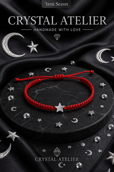Crystal Atelier Red String Star Bracelet Unisex Adjustable Macrame Lucky Brac...