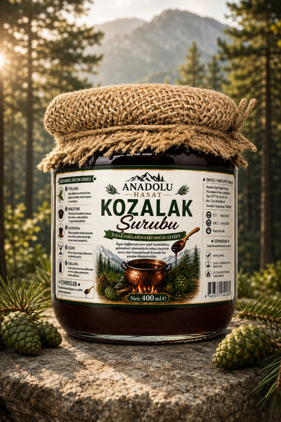 ANADOLU HASAT Yeşil Çam Kozalağı Şurubu 400 ml – Odun Ateşinde 12 Saat Kazanda Pişirilmiş