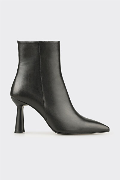 Elle Shoes Siyah Deri Kadın Topuklu Bot