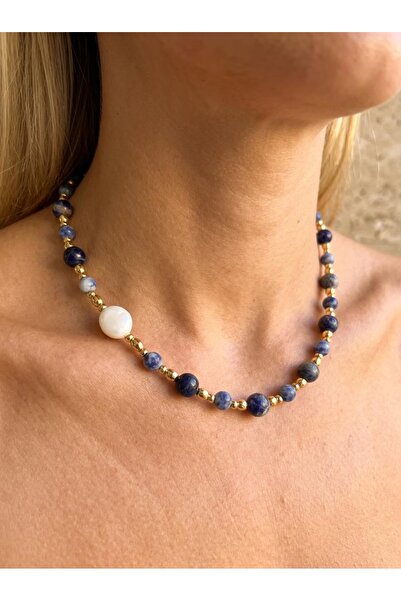ILSA Doğal Taş Lapis Lazuli, Sodalit ve İnci Kolye