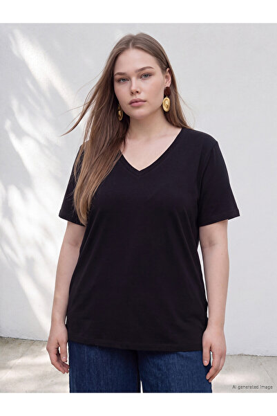 LC Waikiki Nevavm with Difference Big Size 100% Cotton Women's T-Shirt