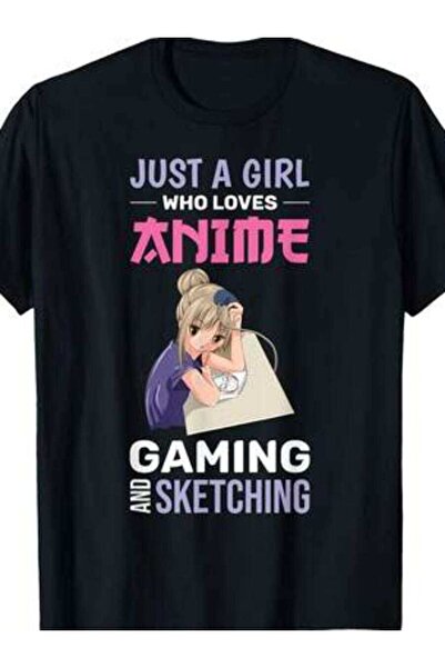 26LIK Just A Who Loves And Music Kawa Anime Girl T-Shirt