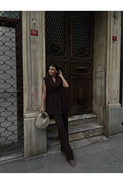 AVERA WOMAN Kuşaklı Blazer Yelek Pantolon İkili Takım