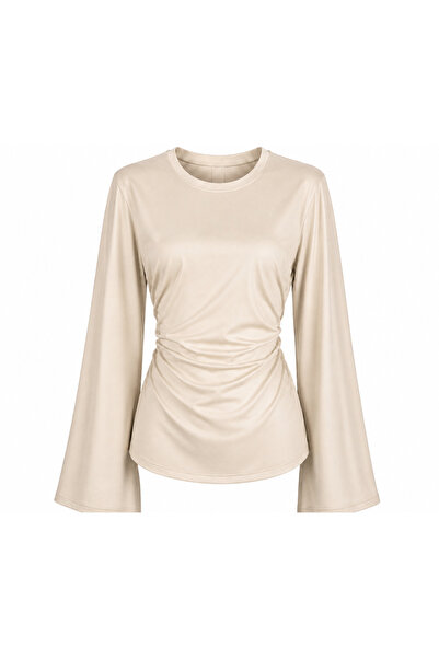 peri tower Women's Spanish Style Side Gathered Back Tie Blouse 00232