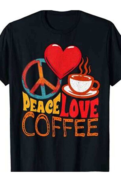 kai22 Retro Peace Love Coffee Lovers Symbol Hippie Groovy T-Shirt