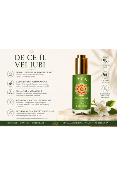 Lakshmi Ser Facial Hidratant Vata cu Katafray 30ml, pentru Ten Uscat si Deshi...