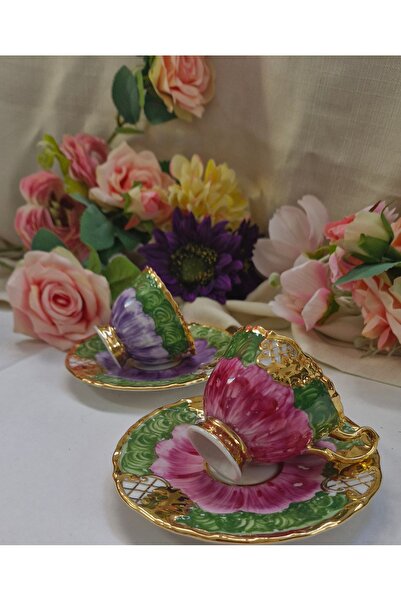 BY.RAYKA PORSELEN El Dekor Porcelain Hand-Painted Double Cup