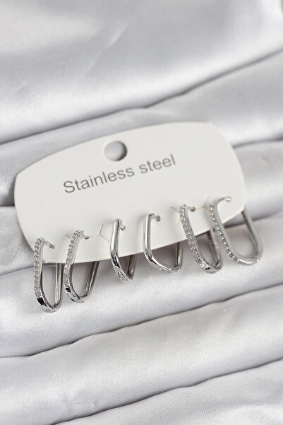 callerrons accessories Silver Color Set of 6 Geometric Model Women's Earrings...