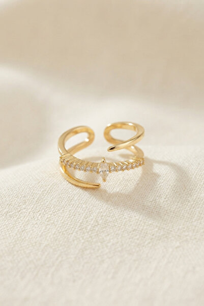 callerrons accessories Gold Color Tailed Double Row Stone Model Women's Ring ...