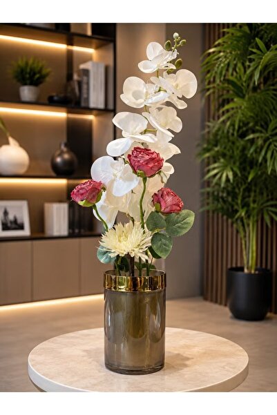 Generic Brand Elegant Indoor Floral Arrangement with White Phalaenopsis Orchi...