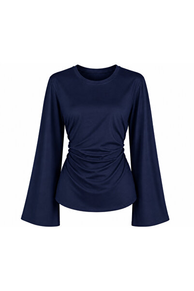 peri tower Women's Spanish Style Side Gathered Back Tie Blouse 00232