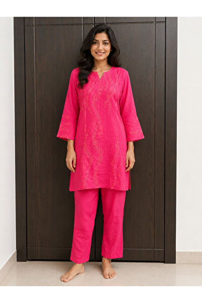 Devoiler Women’s Pink Chanderi Co-Ord Set | Embroidered Tunic Top & Straight ...