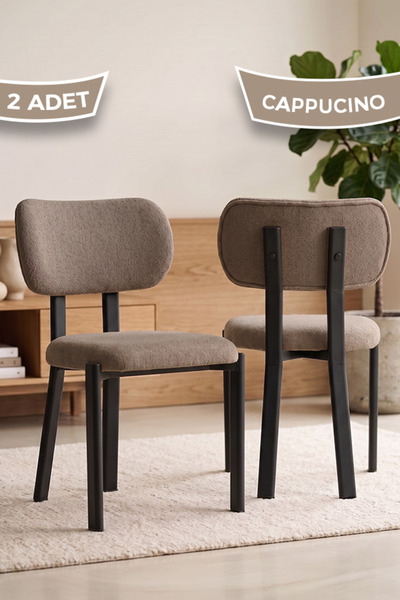 Canisa Arlesa Serisi 2 Adet Bukle Cappucino Kumaş Siyah Metal İskeletli Mutfa...