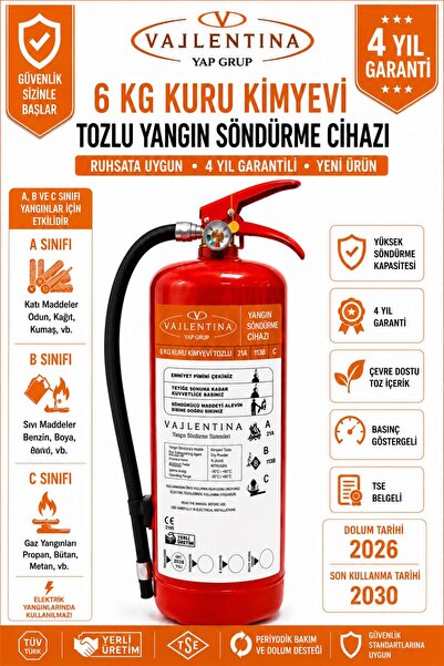 VALLENTİNA 6 Kg Kuru Kimyevi Tozlu Yangın Söndürme Tüpü TSE-HYB/CE BELGELİ 4 ...