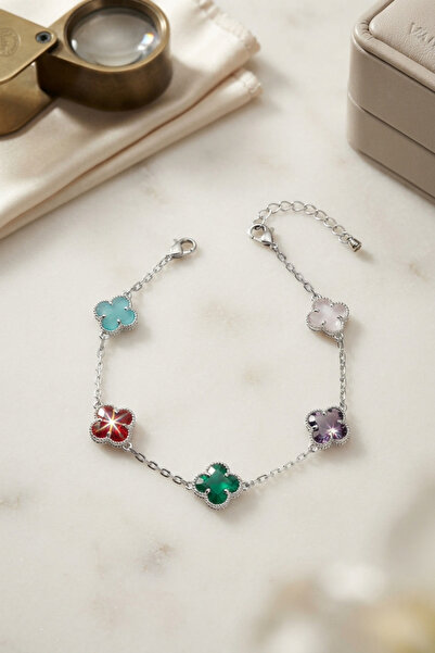 callerrons accessories Colorful Crystal Stone Silver Color Clover Model Women...
