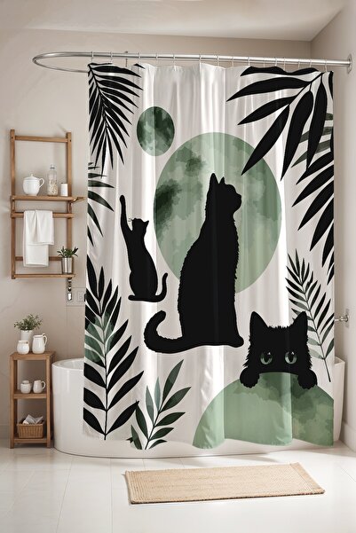 EVPANYA Bathroom Curtain, Cat on the Moon Patterned Shower Curtain, Bathtub C...