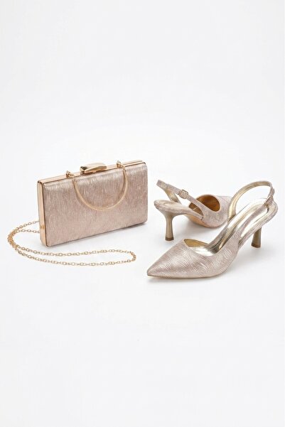 nhtshoes Women's Champagne Gold Sparkling Textured Goblet Thin Heeled Evening...