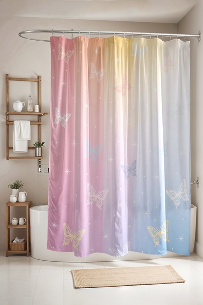 EVPANYA Bathroom Curtain, Color Transition Stars Patterned Shower Curtain, Ba...