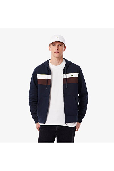 Lacoste Erkek Classic Fit Kapüşonlu Renk Bloklu Lacivert Sweatshirt