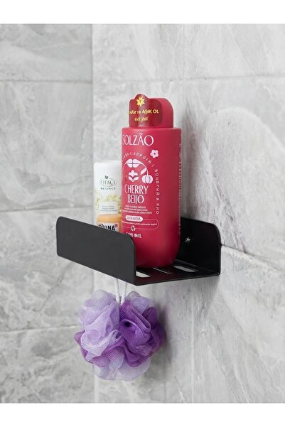 SVS Mat Siyah Paslanmaz Lüks Banyo Rafı - Askılı Şampuanlık ve Duş Düzenleyici