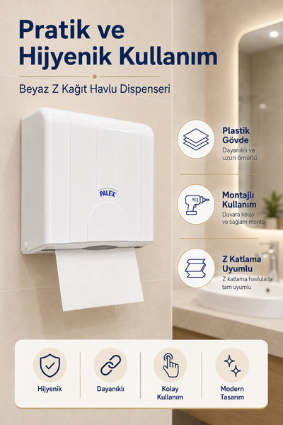 Alper Banyo Standart Z Katlı Kağıt Havlu Dispenseri Beyaz