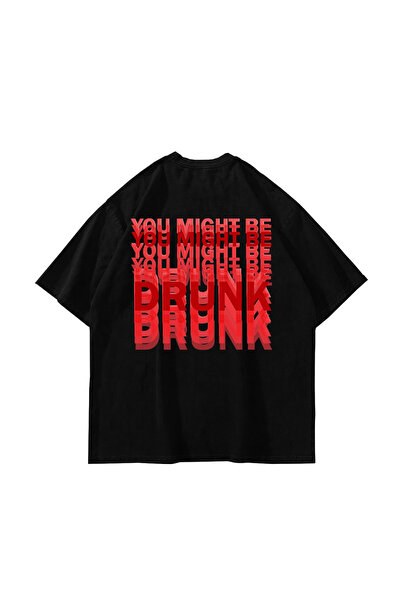 Sekizbiraltı You Might Be Drunk Back Printed Oversize Unisex Black Tshirt