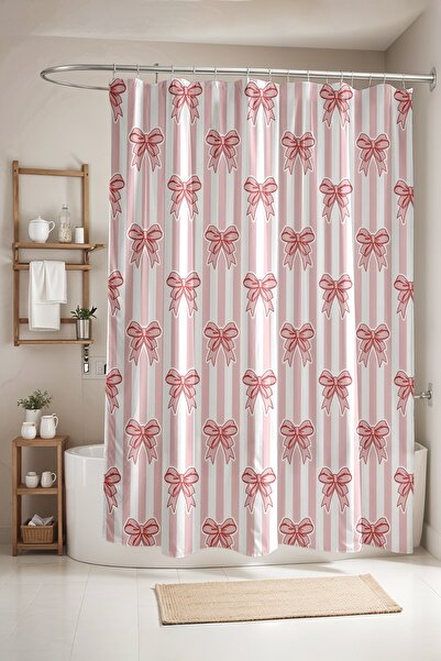 EVPANYA Bathroom Curtain, Pink Bow Patterned Shower Curtain, Bathtub Curtain ...