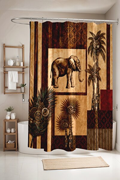 EVPANYA Bathroom Curtain, Elephant and Palm Tree Patterned Shower Curtain in ...