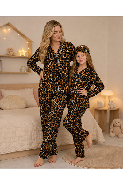 zahider Set de pijamale din bumbac cu imprimeu leopard, cu mâneci lungi și na...