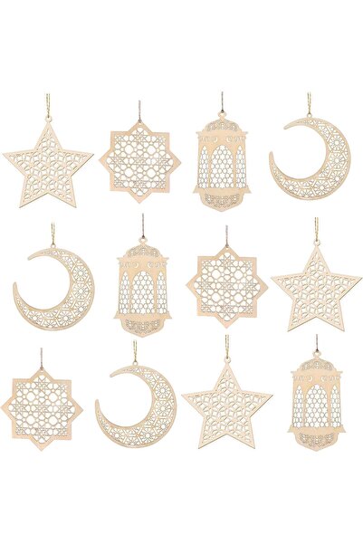 Arabest 12 Pieces Ramadan Eid Mubarak Wooden Pendant Ornament,Islam Kareem De...