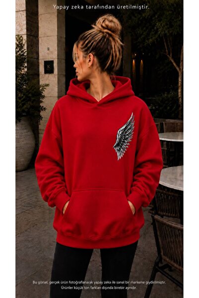 caddekombin Women's Angel Wing Printed Hooded Kangaroo Pocket Cotton Casual S...