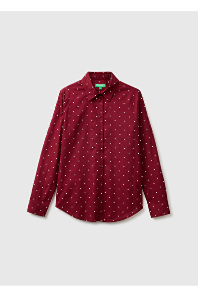 United Colors of Benetton Women's Plum 100% Cotton Patterned Regular Fit Shirt