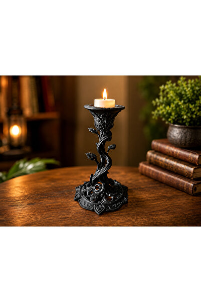 MYE TEKNOLOJİ Gotik Dekoratif Mumluk Siyah Masaüstü Şamdan Tealight Mum Tutuc...