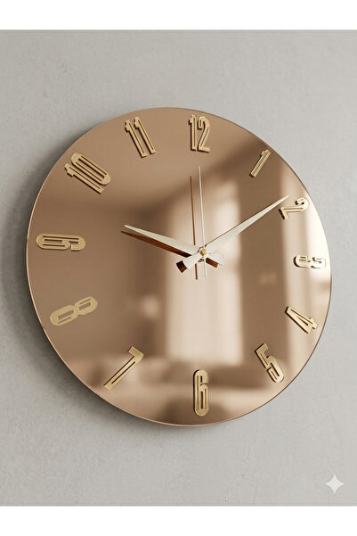 Ronson Lüks Bronz Aynalı Duvar Saati 40x40 cm - Gold Aynalı Pleksi Rakamlı Mo...