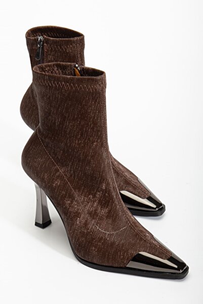 MaskButik Melina Heeled Velvet Boots Brown