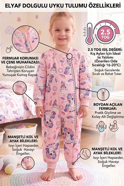 Babymod Elyaf Dolgulu 2.5 Tog 100% Pamuk Penye Astarlı Premium Kalite Kız Çocuk Uyku Tulumu