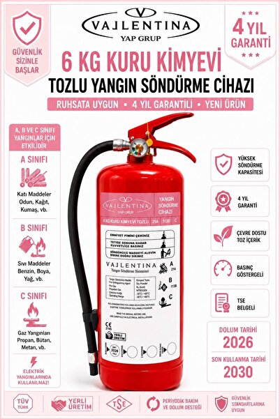 VALLENTİNA 6 Kg Kuru Kimyevi Tozlu Yangın Söndürme Tüpü TSE-HYB/CE BELGELİ 4 ...