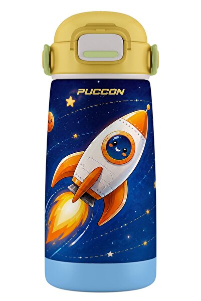 Puccon Boy's School Water Bottle with Straw 420 ml Stainless Steel Thermos - ...